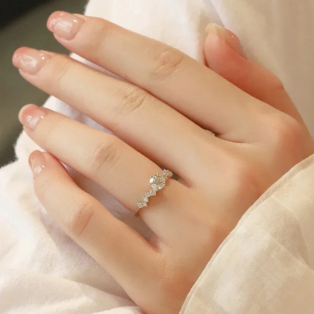 1CT D Color Moissanite Diamond Engagement Ring with GRA Certificate 925 Sterling Silver Promise Wedding Band Jewelry for Women
