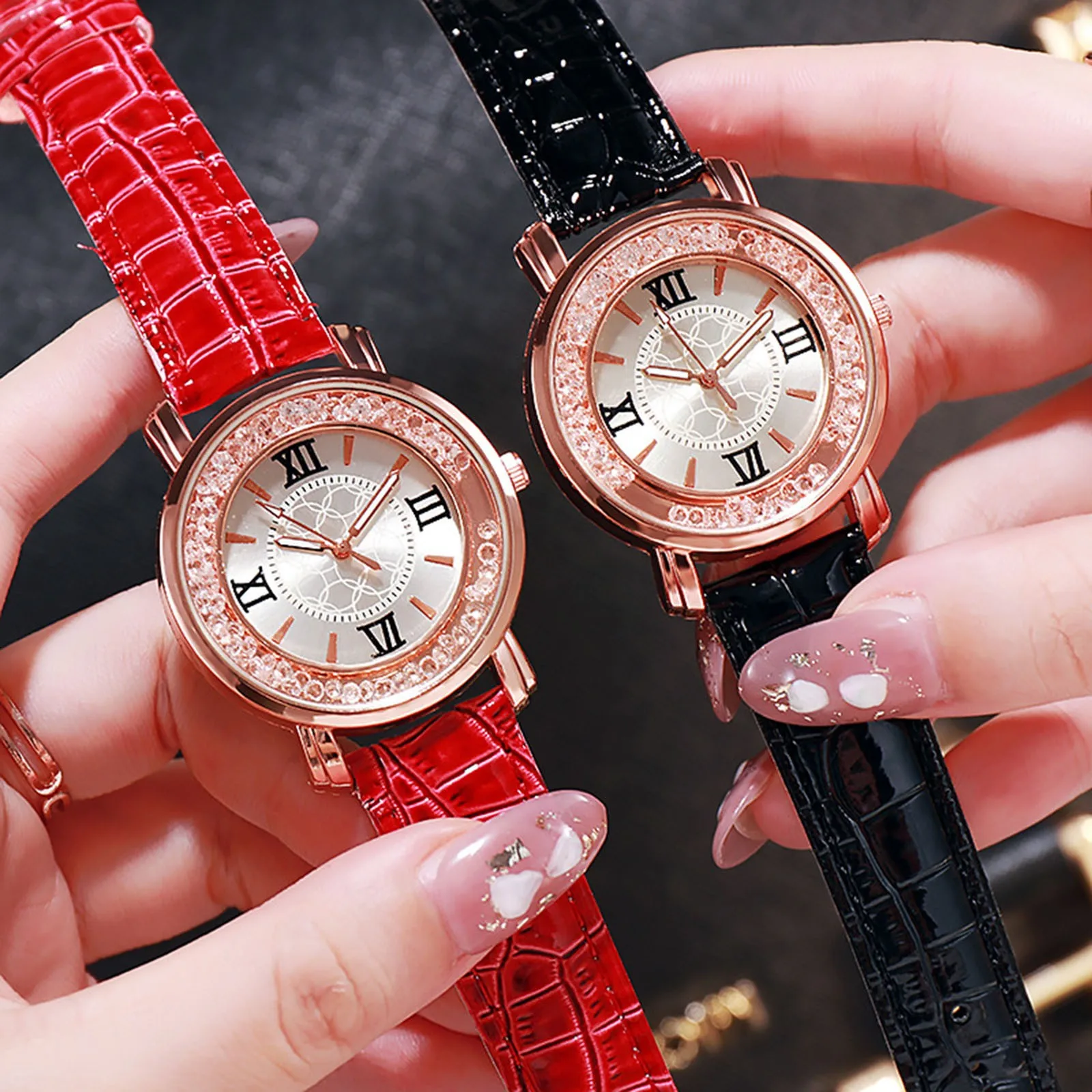 Women Watch Dial Bracelet Watches Set Ladies Leather Band Quartz Wristwatch Women Female Clock Relogio Mujer Hot Montre Femme