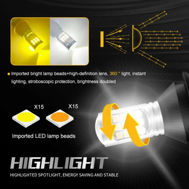 1156 BAU15S BA15S p21w PY21W T20 W21W 7440 3030 30SMD new Canbus Daytime Running lights car Turn Signal 2025 Light Dual Color 12v