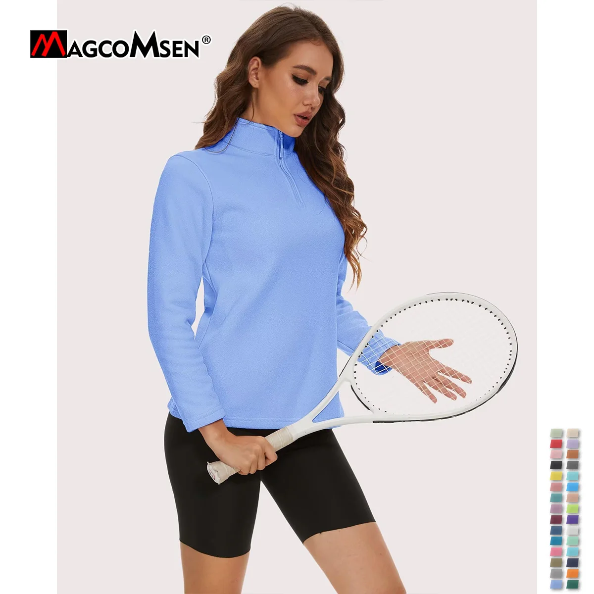 MAGCOMSEN Women's Quarter new Zip Fleece Pullover Sweatshirts 2025 Long Sleeve Ladies Stand Collar Daily Casual Tops Leisure Urbanwear