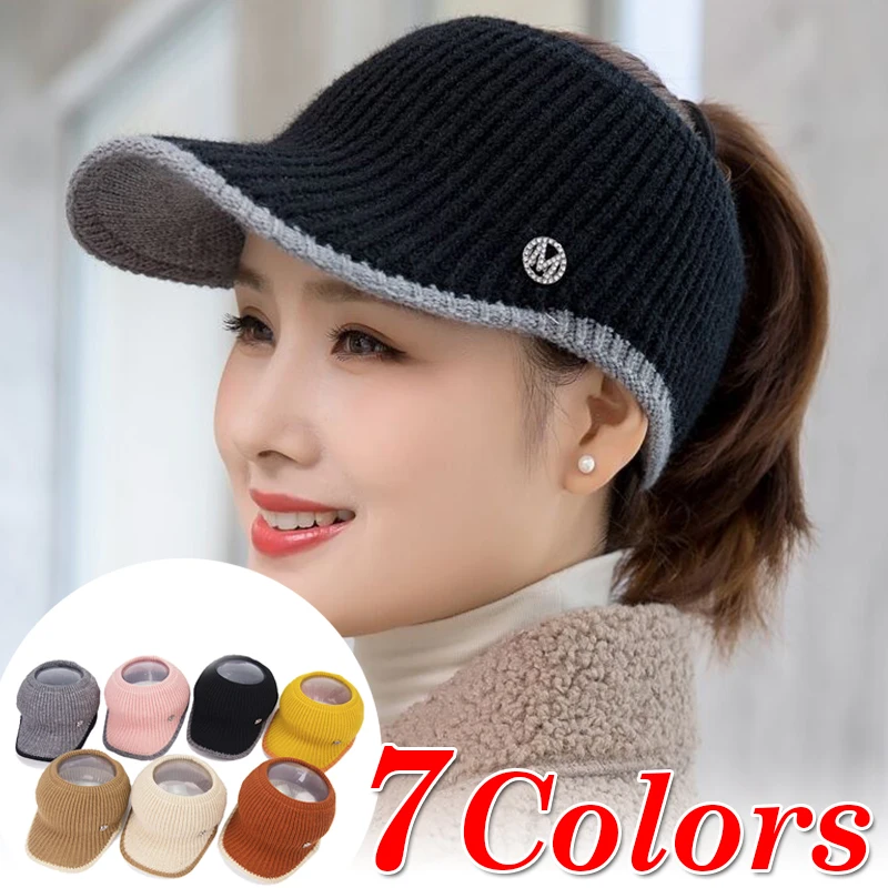 2023 Spring Women's Knitted Baseball Caps Outdoor Sunscreen Empty Tops new Caps Sun 2025 Hats Warm Casual Visor Cap Female Ponytail Hat
