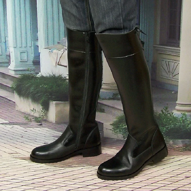Men Genuine Leather Motorcycle Boots High Equestrian Boots Winter Male Plush Long Knee-high Military Tactical Boots Knight Boots