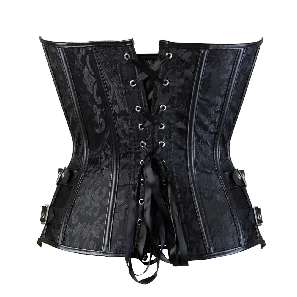Gothic Corset Top for Women Steampunk Jacquard Pirate Faux Leather Basque Cosplay Halloween Costume Rave Outfits