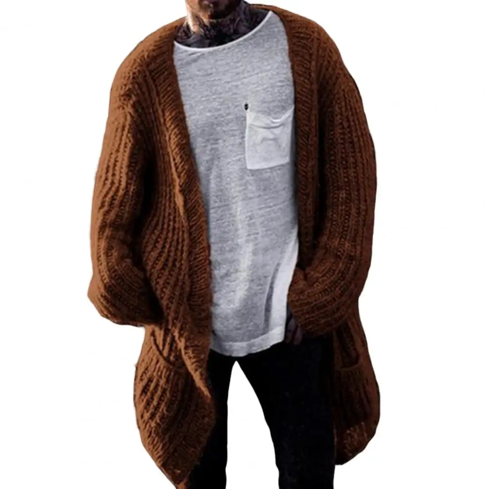 DropshippingAutumn Winter new Men's Cardigan Sweater 2025 Long Sleeve V Neck Loose Streetwear Knitted Mid Length Coat Men Clothing