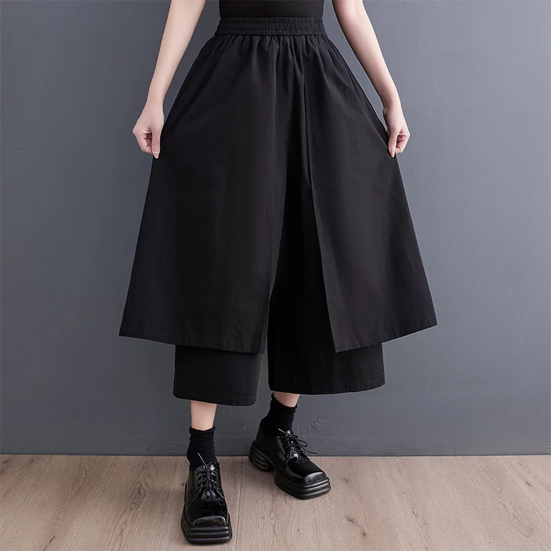 #2912 new Black Wide Leg Pants Women Pockets Loose Asymmetrical Trousers Female Double 2025 Layer Streetwear Baggy Pants High Waisted