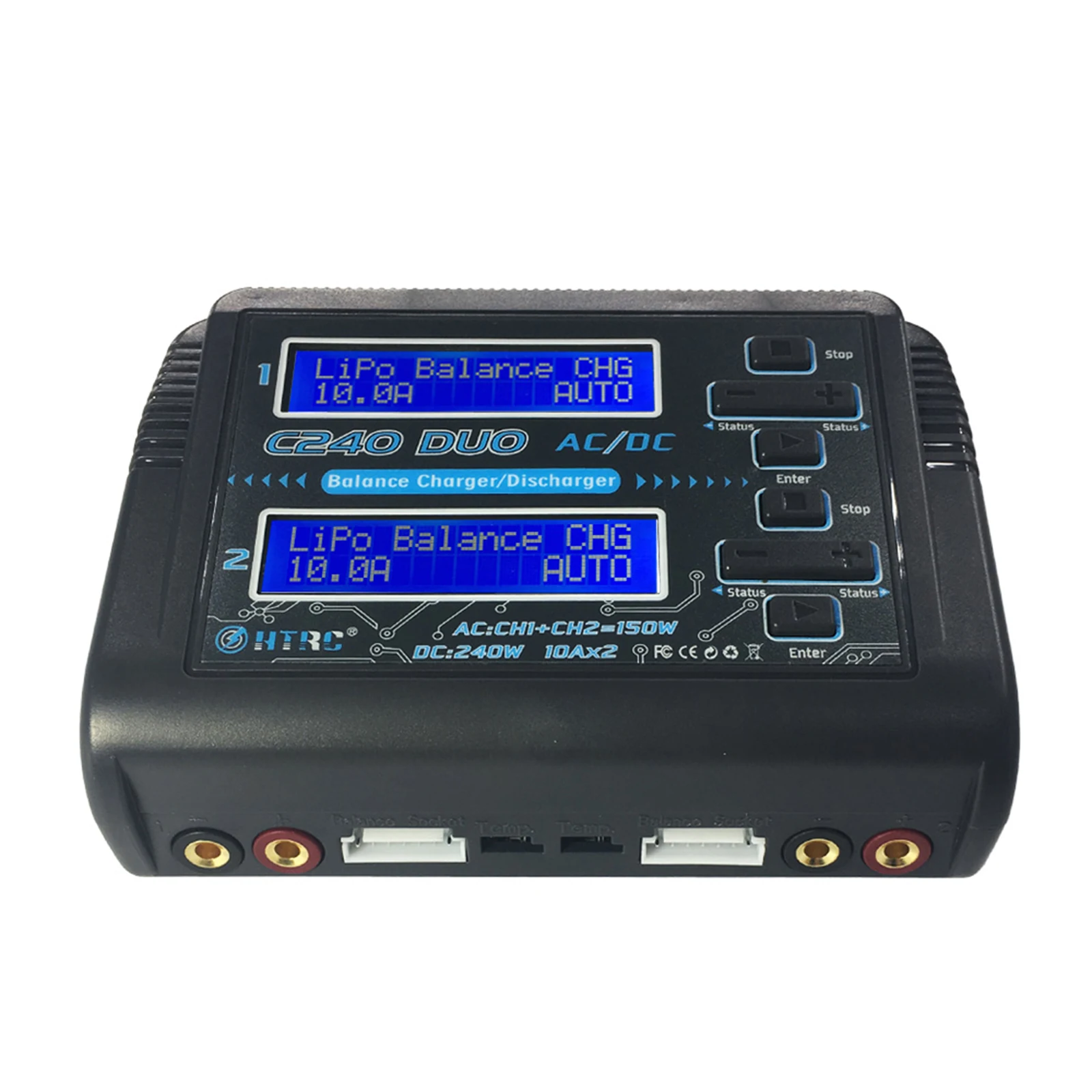 HTRC C240 DUO Lipo Balance Charger for 1-6S LiPo/Li-ion/Life 1-15S NiCd/NiMH Dual Channel AC 150W DC 240W C240 C150 RC Charger