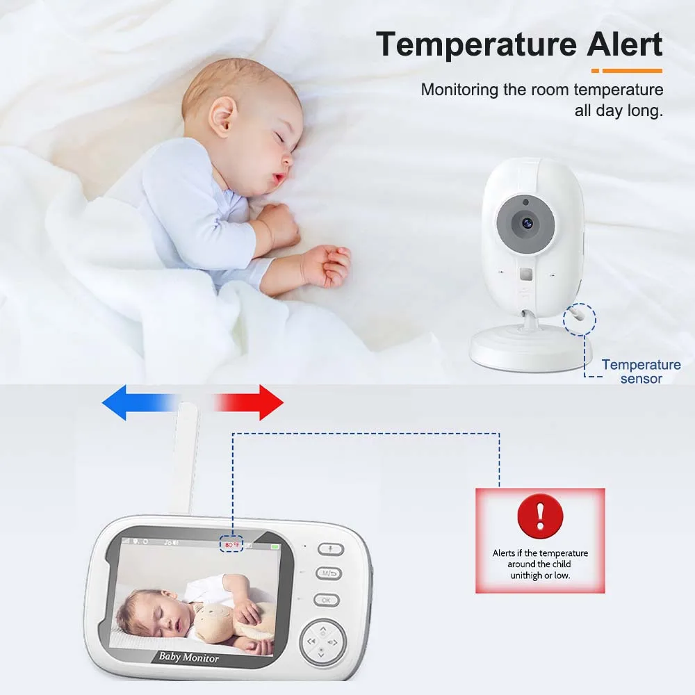 ABM600 Video Baby Monitor 3.5 Inches LCD 2.4G Mother Kid Two-way Audio Babysitter Surveillance Camera Temperature display Screen