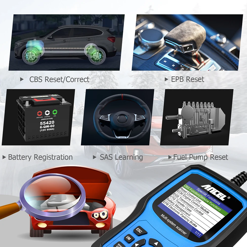 ANCEL BM500 Full System OBD2 Scanner for E93 E65 Airbag EPB SAS TPMS Reset OBD 2 Diagnostic Multi-language Car Diagnostic Tool