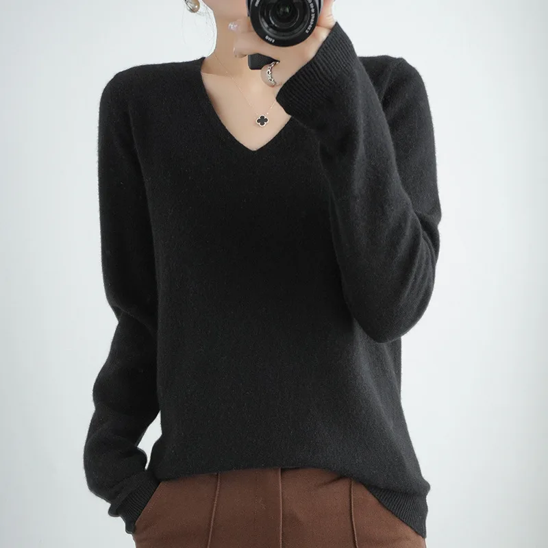 2025 Women Sweater Spring Autumn V-neck Knitwear Long new Sleeve Slim Warm Sweater Pullovers Lady Basic Jumpers Knitted Bottoming Shirt