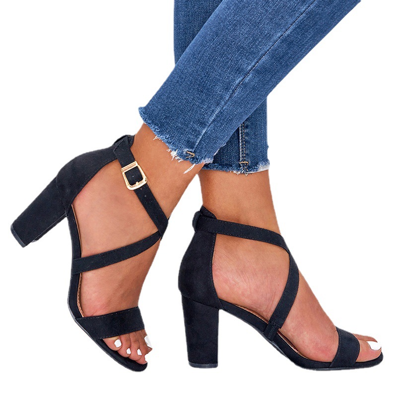 Summer cross strap strap sandals women heels back bag thick heel sandals women's shoes ddmythur