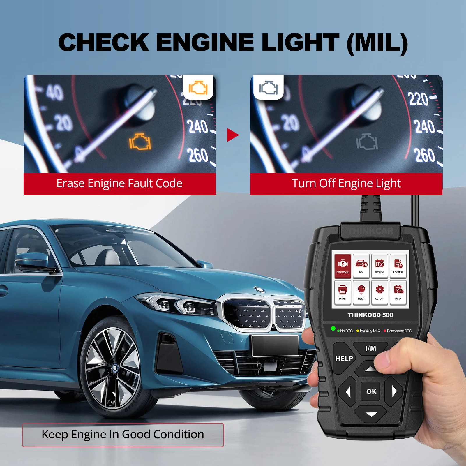 THINKOBD 500 OBD2 Scanner Auto diagnostic tool scan tools Engine Light full OBDII functions code reader DTC Lookup VIN update