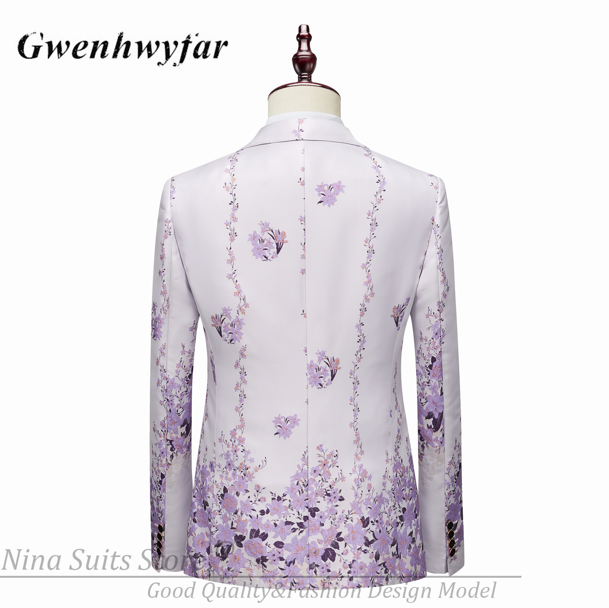 G&N 2023 New Series Men Suits Blazer Beautiful new Lilac Purple Floral Pattern Tuxedos 3 2025 Pieces Formal Party Costume Homme Slim Fit