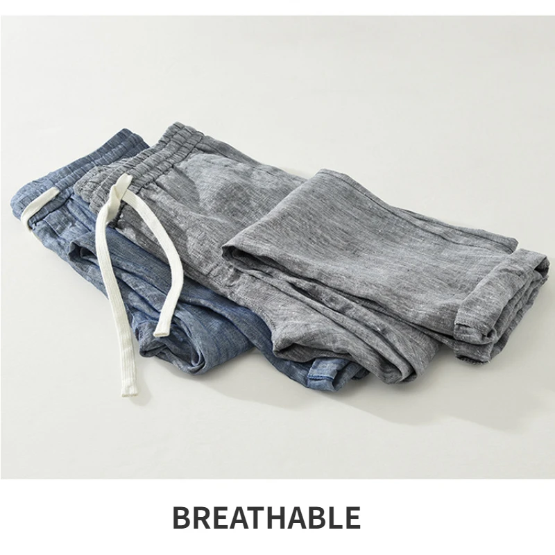 Summer New Pure Linen Casual Trousers for Men Thin Breathable Straight Streetwear Men Pants C3591