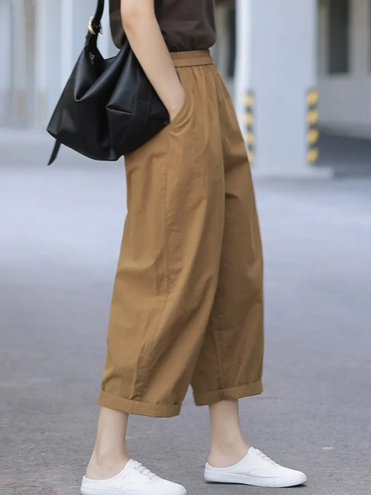 Women Casual Wide Leg Pants New Arrival 2025 2023 Summer Vintage Style Solid Color Loose Comfortable Female new Ankle-length Pants B2387