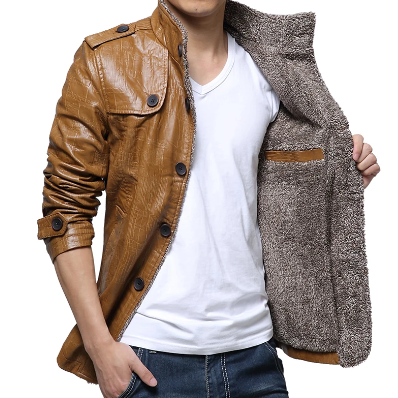Men's Winter Autumn Slim Fur Collar Jacket PU new Leather Male High Quality Vintage Classical Mens 2025 PU Leather Jackets Fleece Clothes