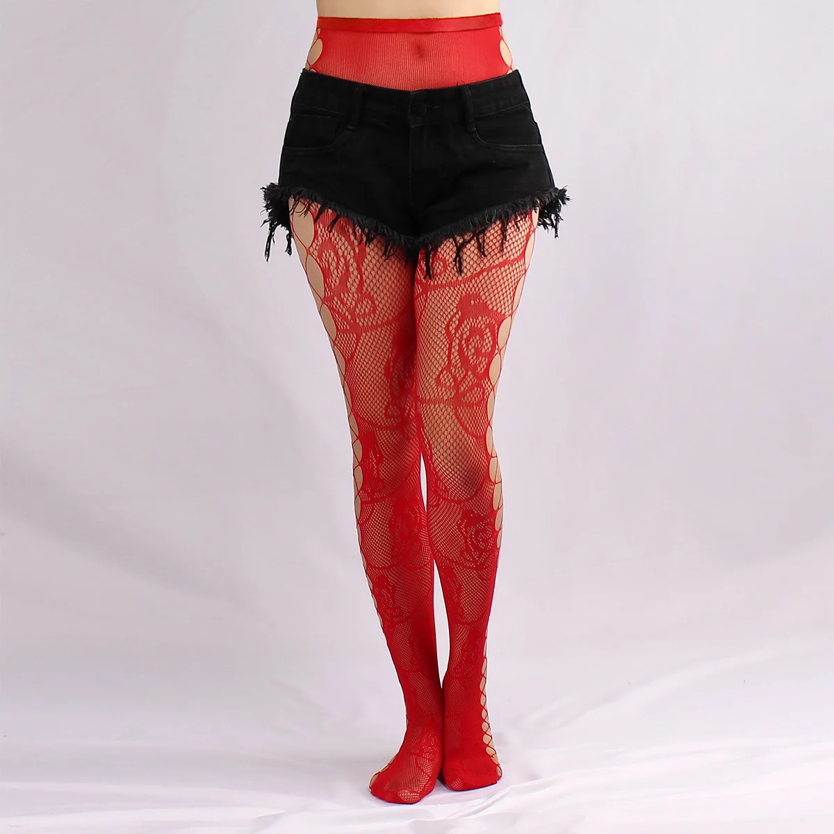 Women Sexy Colorful Fishnet Pantyhose Rose Flower Vine Jacquard Patterned Tattoo Tights Side Hollow Holes Drop Shipping