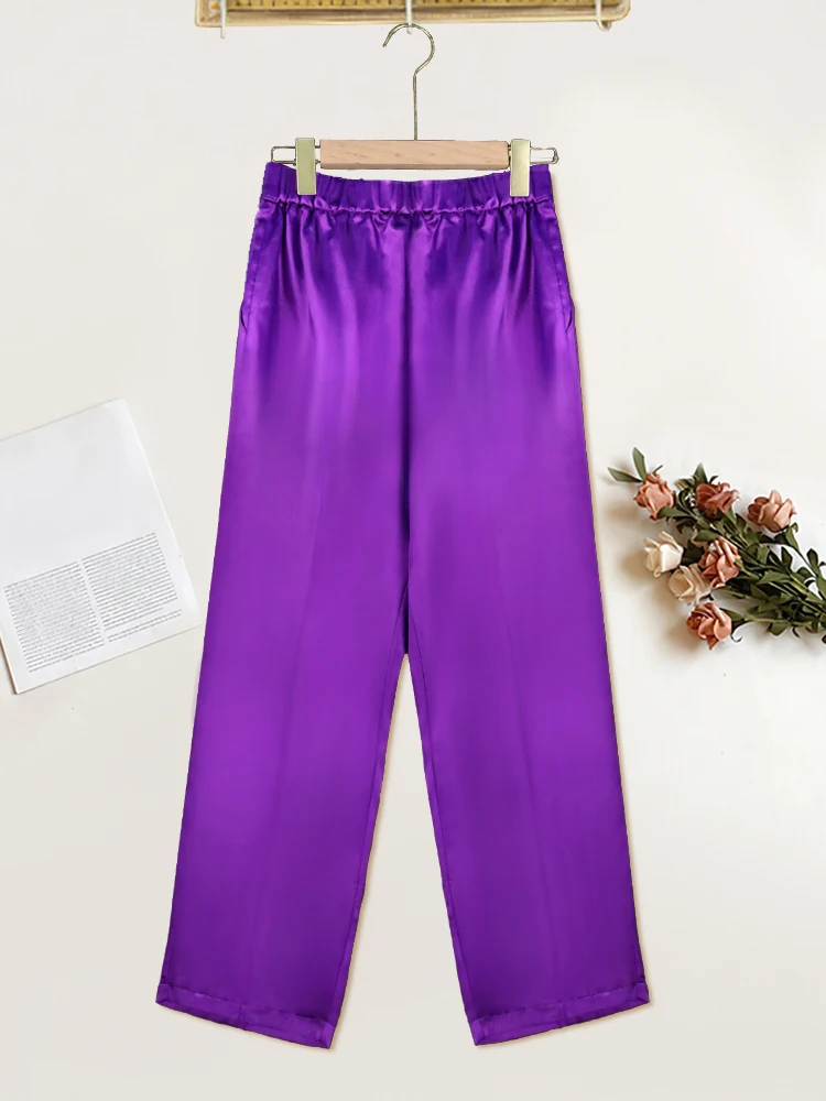 Women Pants Black Shiny High Elastic Waist Elegant Office Work Ankle Length Pencil Capris for Lady Summer Bottoms