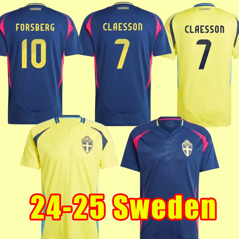 2024 Sweden LARSSON Mens Soccer Jerseys National Team Retro DAHLIN BROLIN INGESSON Home Yellow Away blue Adult Football Shirts Uniforms kids kit
