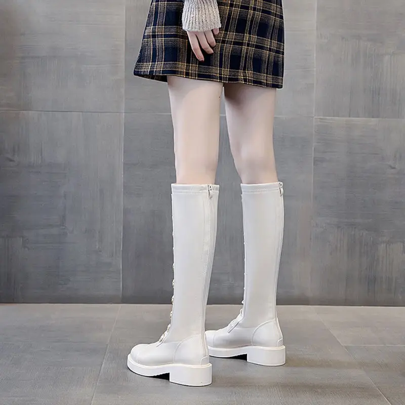 Footwear Winter Knee High Shaft Shoes for Woman White Women's Boots Middle Heel Round Toe Long Boot Work Cosplay Gyaru Quality