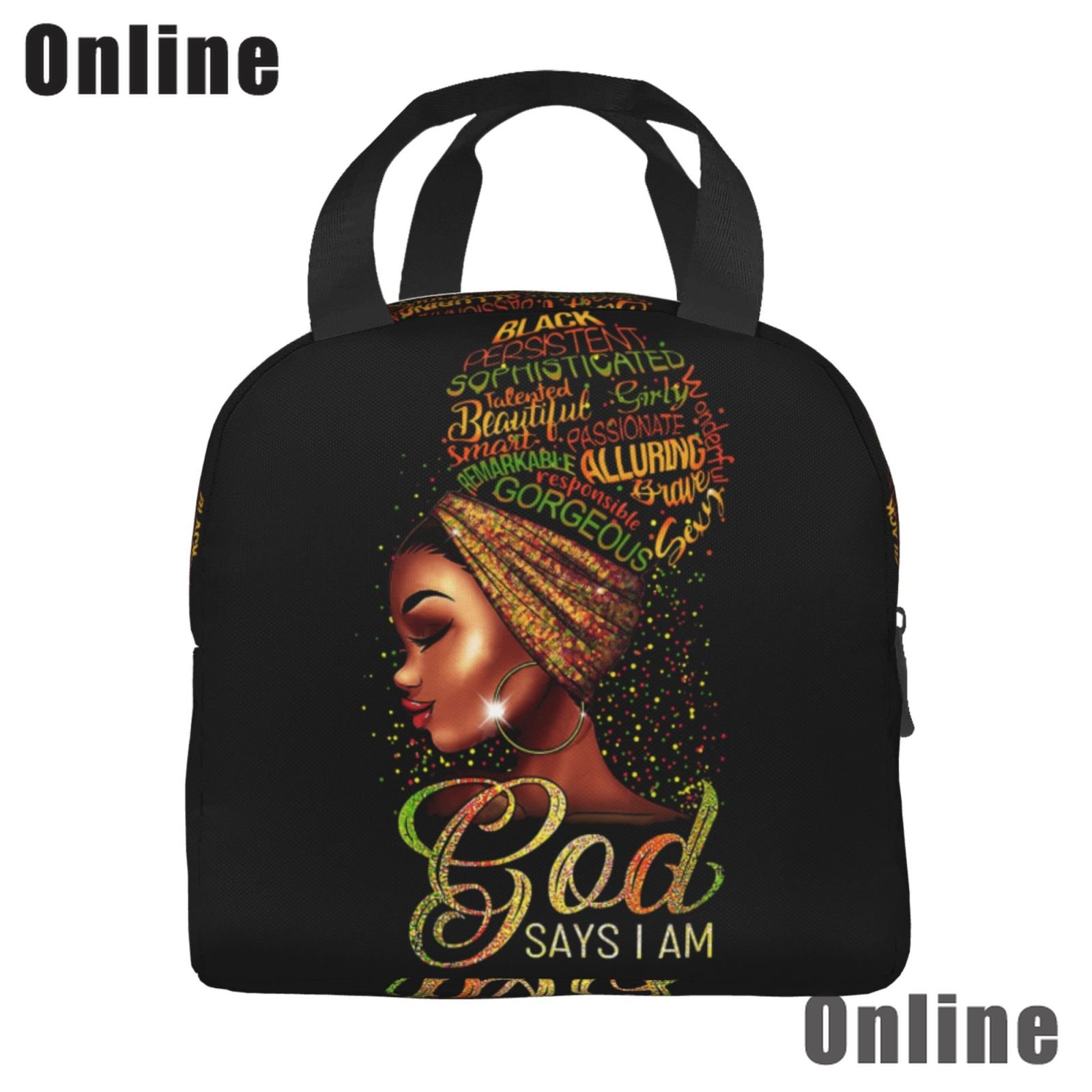 Black Queen African American Girl Lunch Bag Tote Meal Bag Reusable Insulated Portable Afro Black Girl Lunch Box Handbags Women
