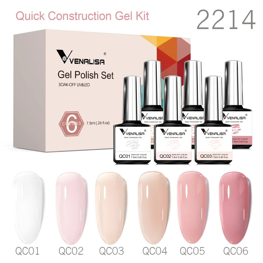 6pcs Venalisa Construction Gel Kit Jelly Color Reinforce Natural Nail Varnish Rubber Base Color Series Nude Collection 240321