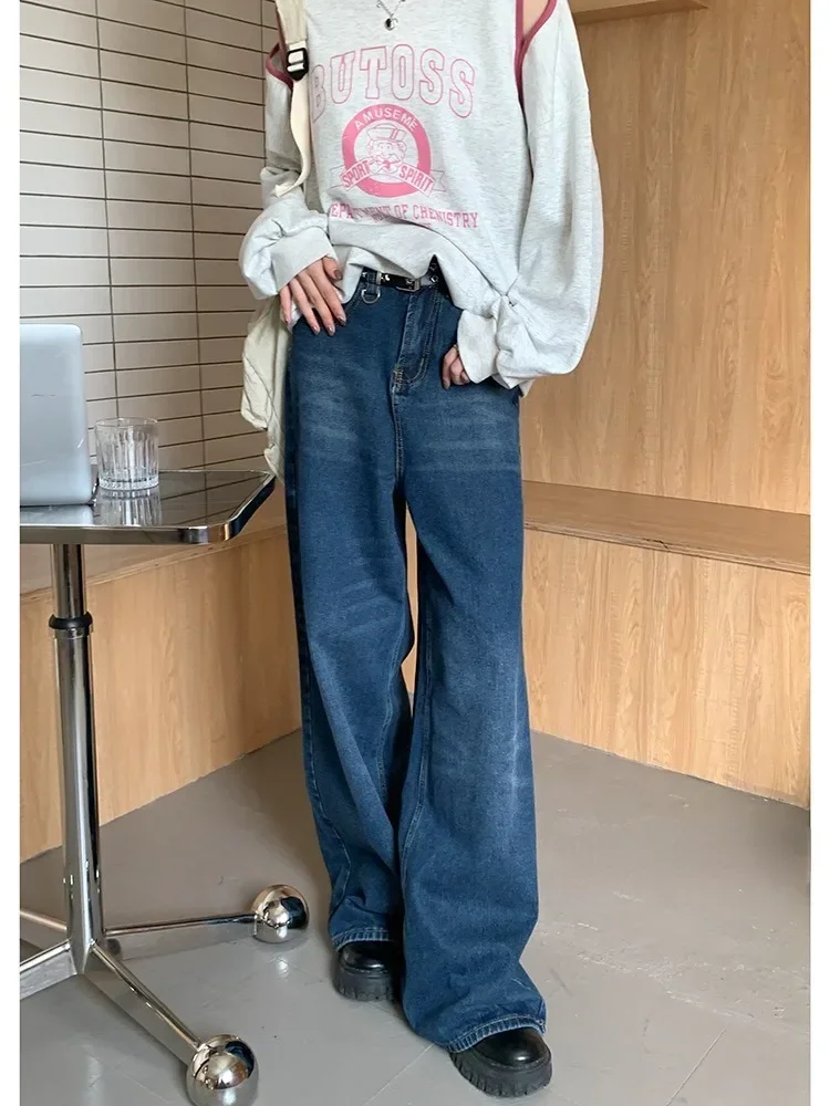 HOUZHOU Baggy Blue Jeans Women Vintage 90s Wide Leg Denim Trousers Korean Streetwear Y2k Gyaru High Waist Jeans Acubi Fashion