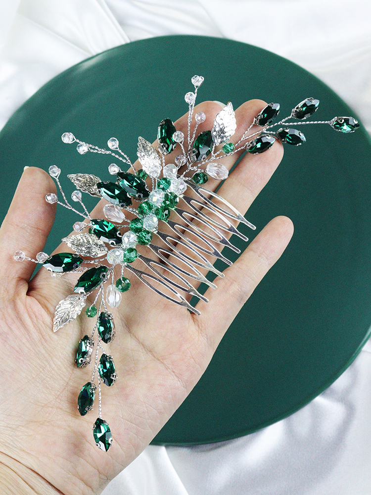 Green Rhinestone Bridal Hair Comb Crystal Wedding Head Jewelry Bride Hair Accessories for Women and Girls Bridesmaid Decor Gifts