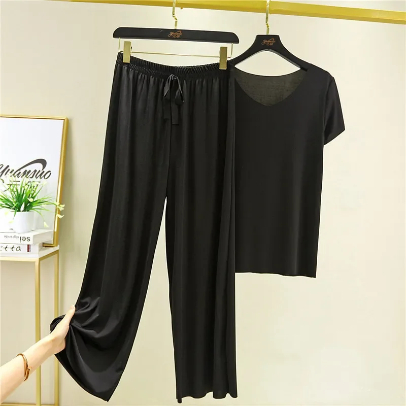 Home Clothes Set Women's Short Sleeved Ice Textured Summer Clothes Loose Large Size 2025 Slim Fit Two-piece new Set Women's Tracksuit