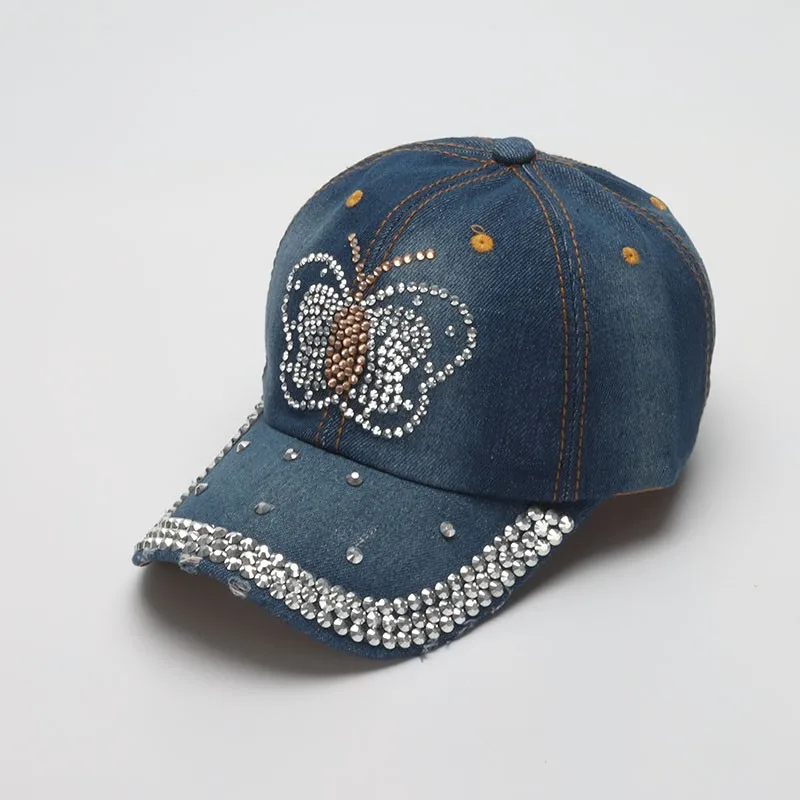 COKK Women's Baseball Cap Shiny Butterfly Pattern Denim Cloth Snapback Hats For Women Summer Autumn Casual Gorras Adjustable New