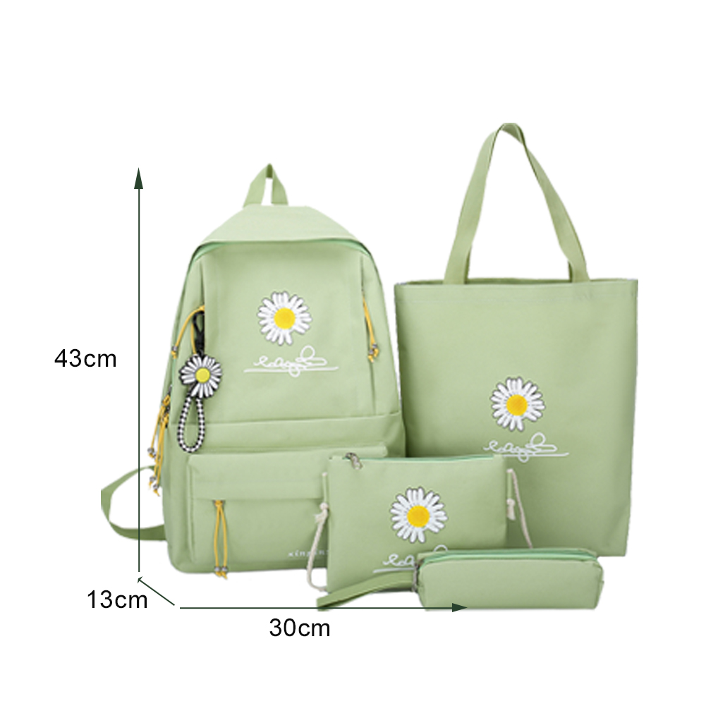 4pcs/Set School Bags Preppy Style Daisy Print Backpacks Canvas Solid Color Women Backpack Female Teen Student Schoolbag Rucksack