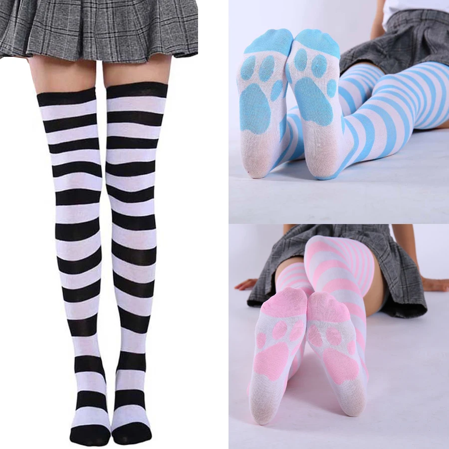 Girls Anime Lolita Stockings JK Uniform Cat Paw Xmas Socks Cute Kitty Claw Over The Knee Socks Halloween Wearing For Women