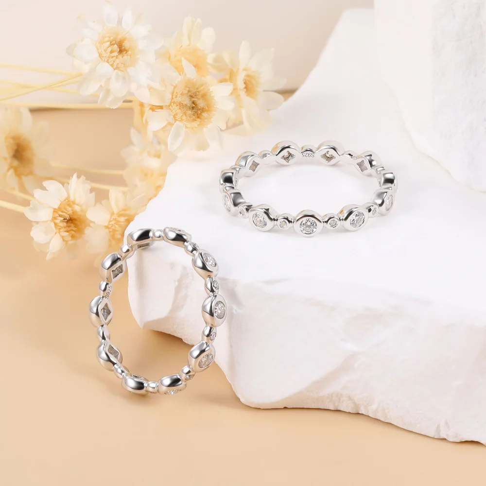 M-JA Moissanite Ring Original new Sterling 2025 Sier 0.39ct D Color Eternity Wedding Band for Women Couple Promise Rings Jewelry
