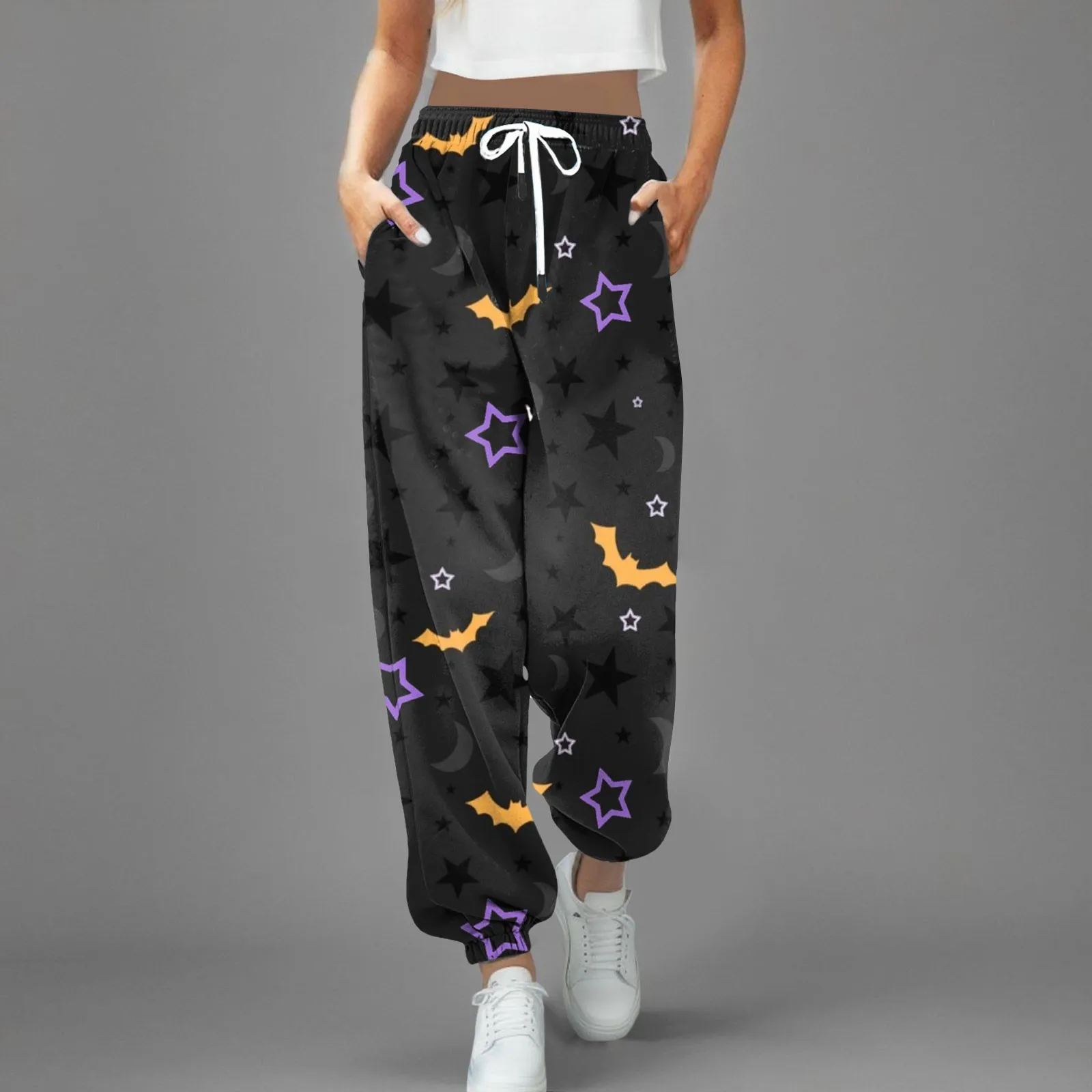 Pink Bat Print Halloween Sweatpants Women Autumn Baggy Oversize Jogging Gothic Pants Halloween Trousers Female Joggers Street