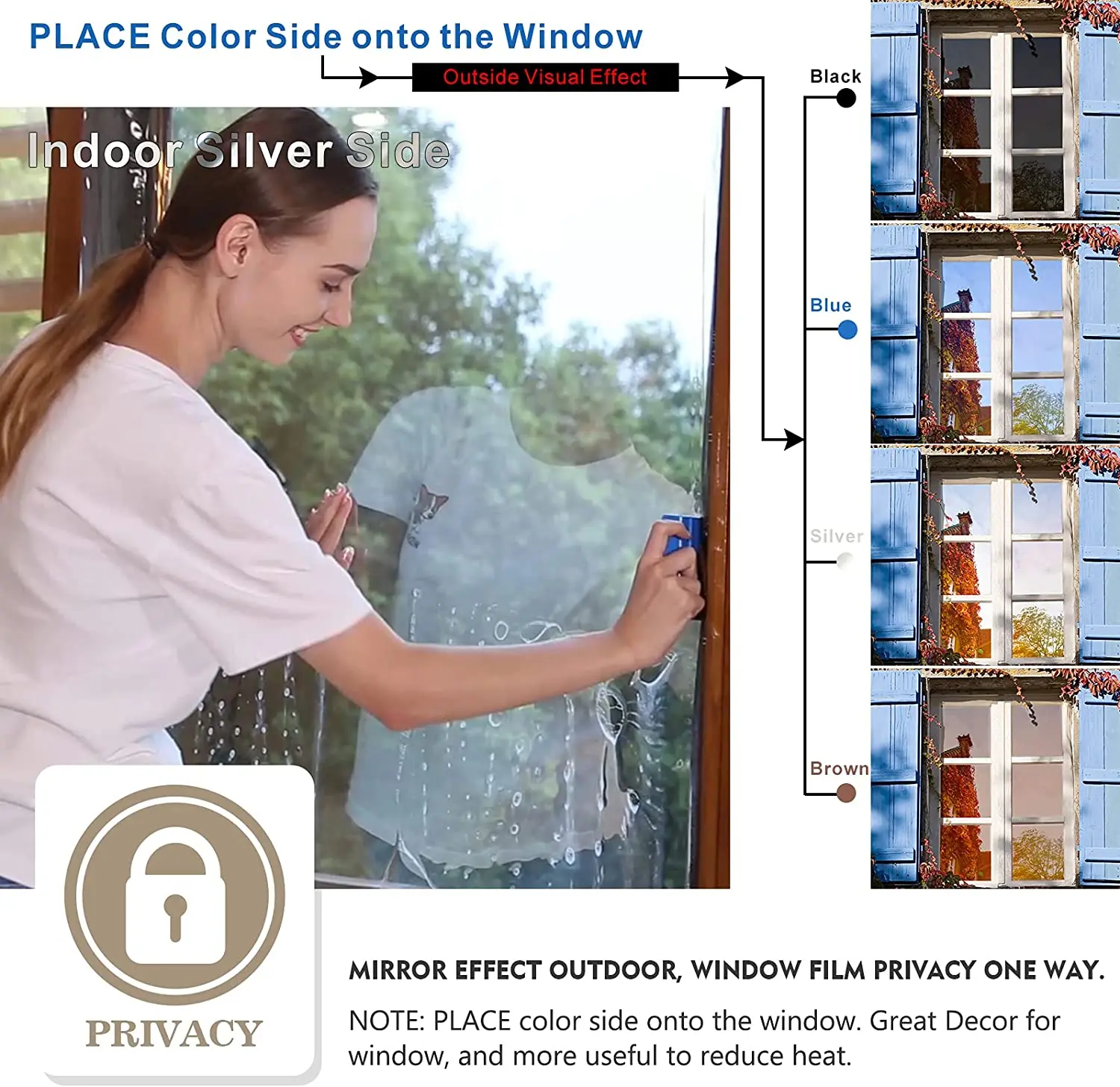 One Way new Mirror Window Privacy Film Daytime Anti UV Sun Blocking Heat 2025 Control Reflective Window Tint for Home Office Living Room