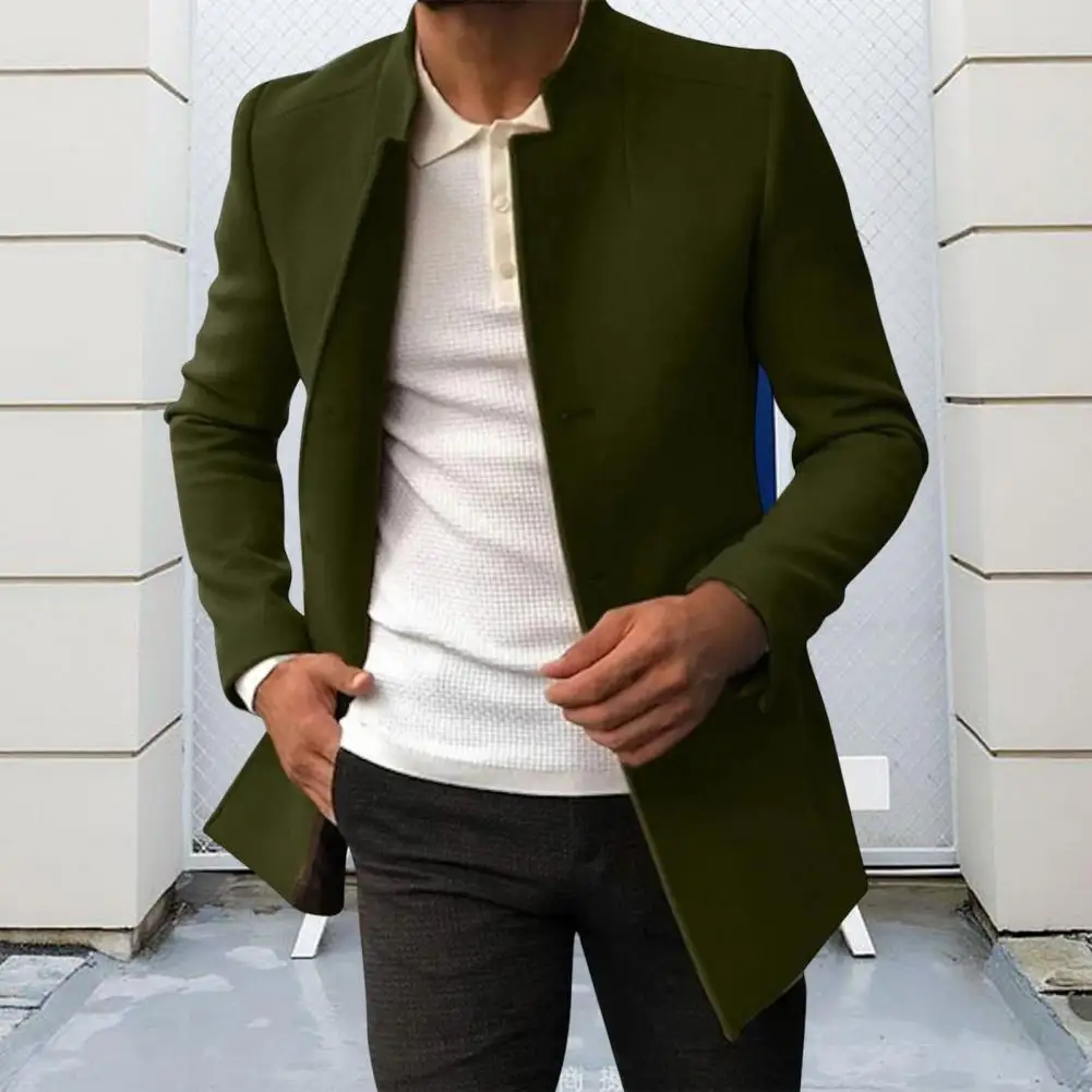 Trendy Men Suit Coat 2025 Formal Men Woolen Coat Long Sleeves new Keep Warm Slimming Buttons Woolen Jacket