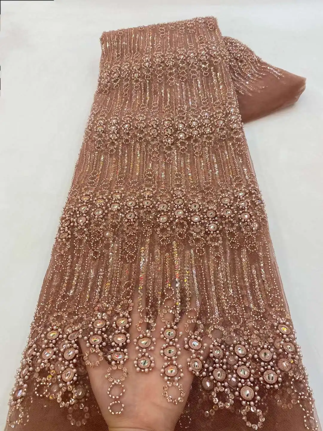 Luxurious African Sequins Lace Fabric High Quality 2023 Heavy Beads Embroidery French Tulle Lace Nigerian Wedding Dress