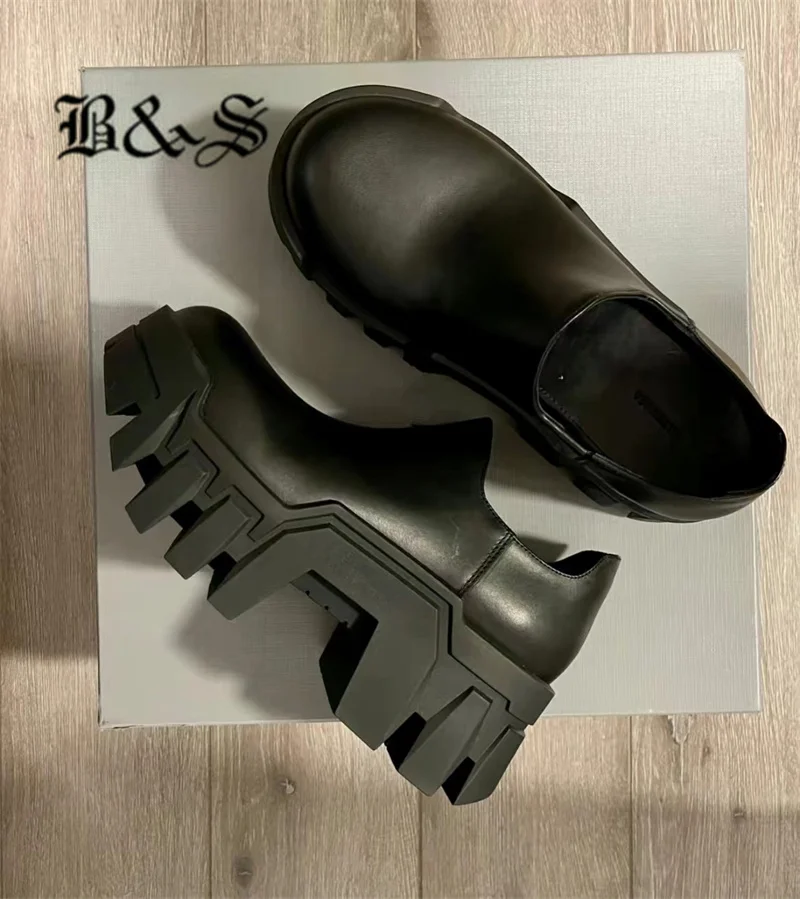 Black& Street Handmade Punk Bulldozer 8cm Thick Soled Ankle Gear Tank Boots