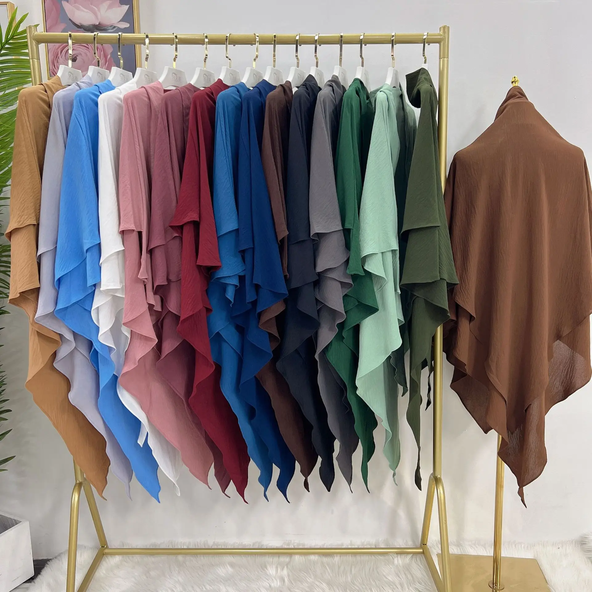 Khimar 2 Layers Crepe Muslim Ramadan new Islamic 2025 Clothing Breathable Long Khimars Prayer Scarf Women Overhead Tie Back Hijab Niqab