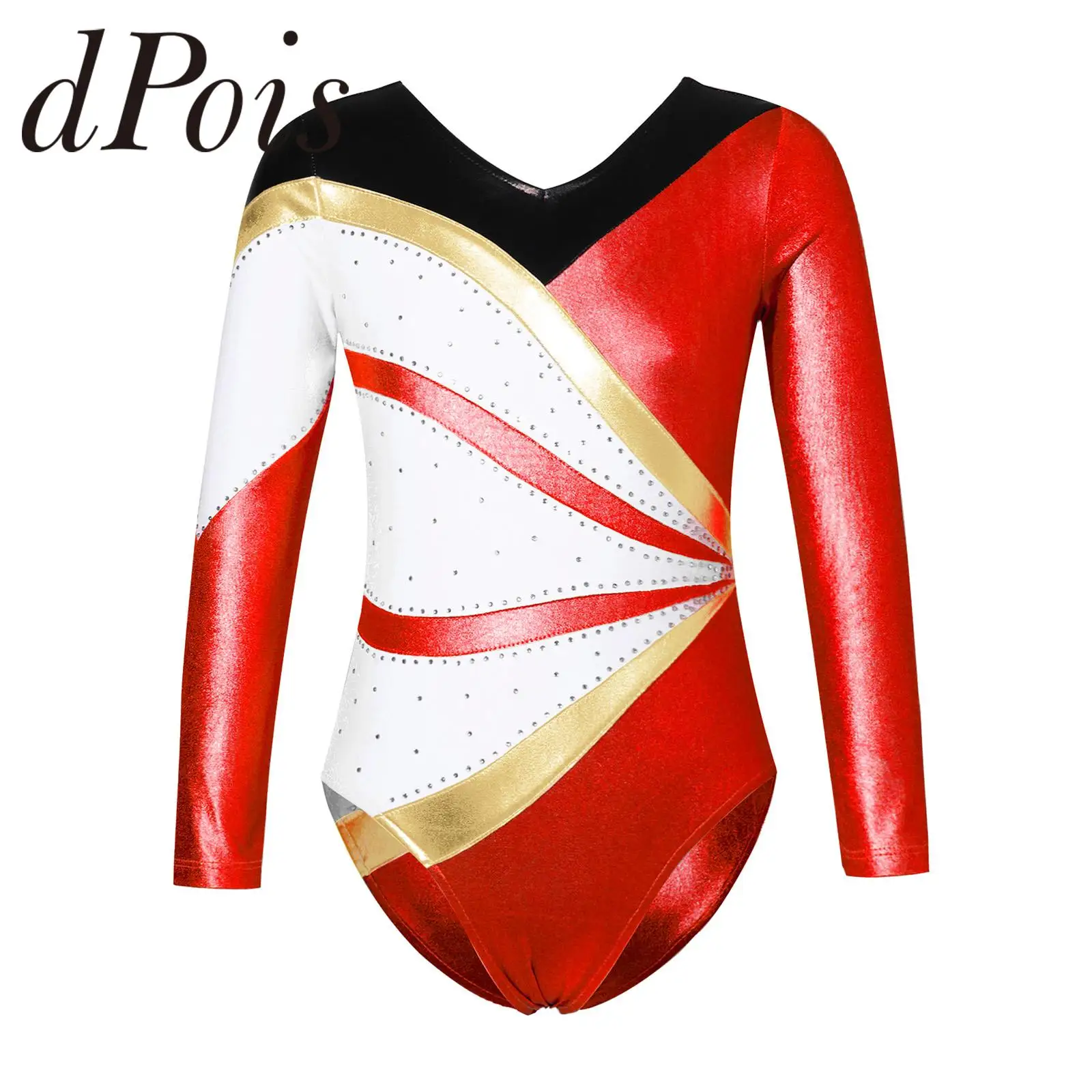 Gymnastics Jumpsuit for Girl Kids Long Sleeve Metallic Ballet Tutu 2025 Dance Leotard Children Shiny new Rhinestone Ice Skating Bodysuit