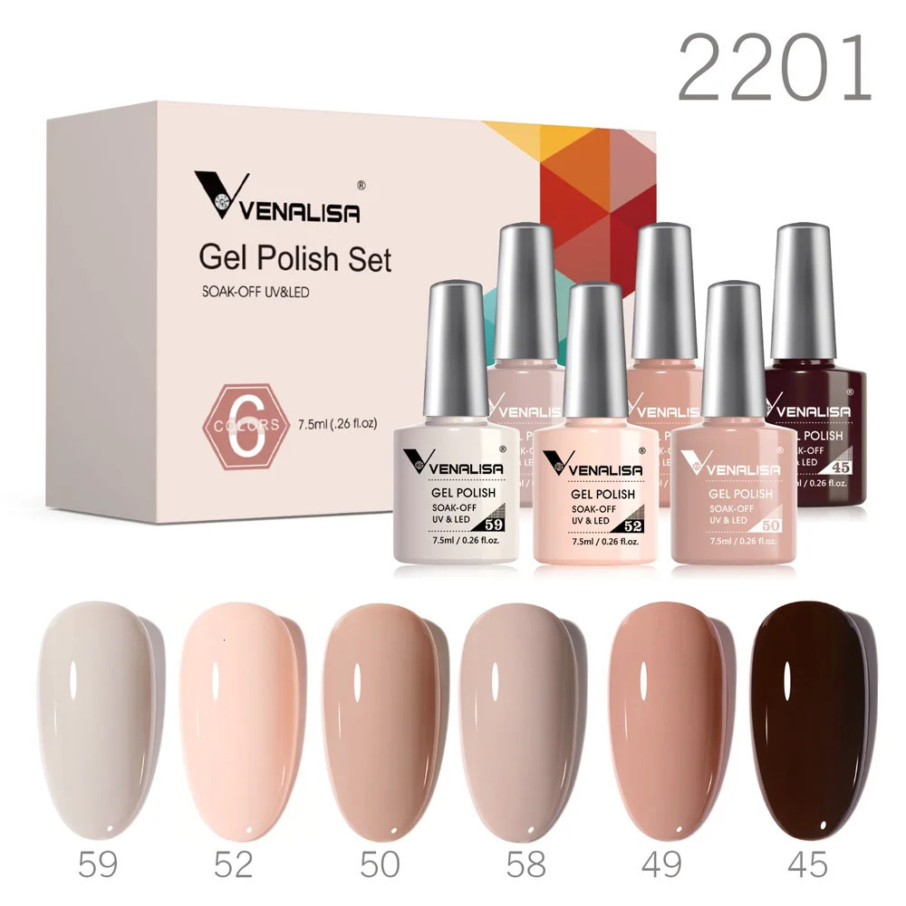 6pcs Venalisa Construction Gel Kit Jelly Color Reinforce Natural Nail Varnish Rubber Base Color Series Nude Collection 240321