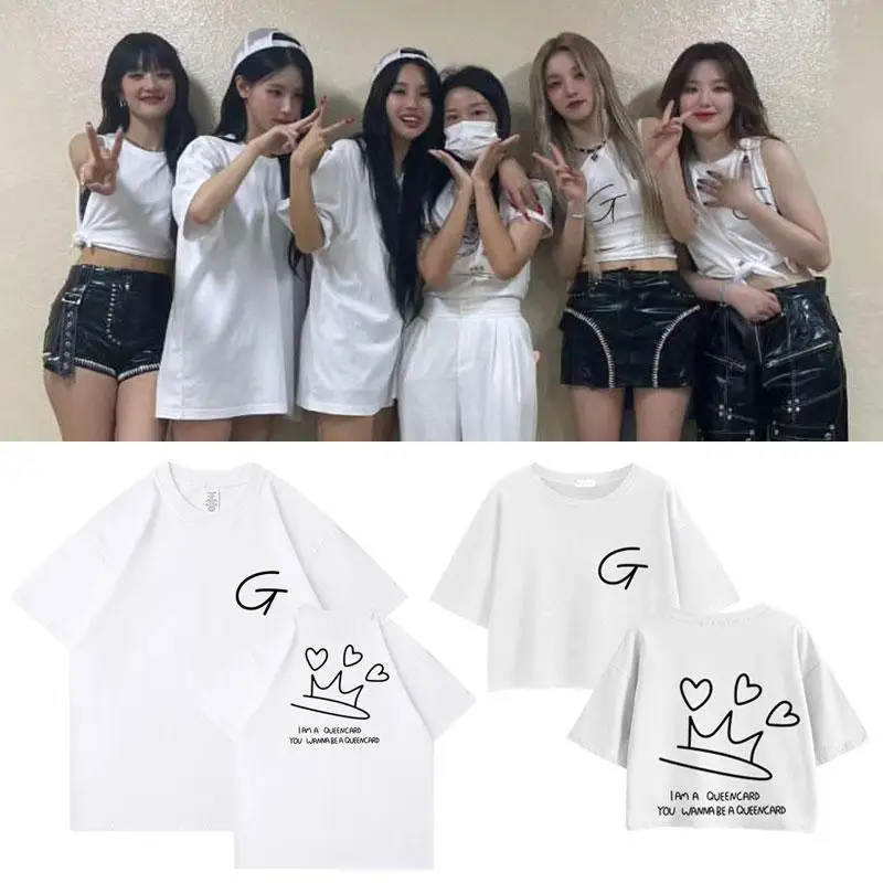 2023 Kpop GIDLE I am freeTy T Shirt Kpop Costume (G)I-DLE MIYEON YUQI Same Short Sleeve Tee Top Unisex Clothes For Fans Gift