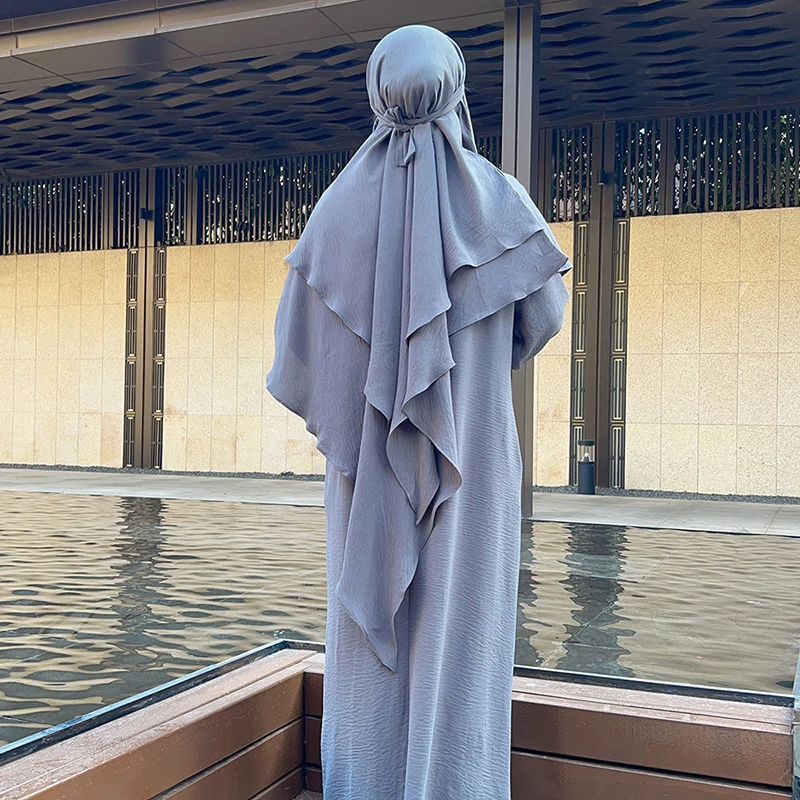 Khimar 2 Layers Crepe Muslim Ramadan new Islamic 2025 Clothing Breathable Long Khimars Prayer Scarf Women Overhead Tie Back Hijab Niqab