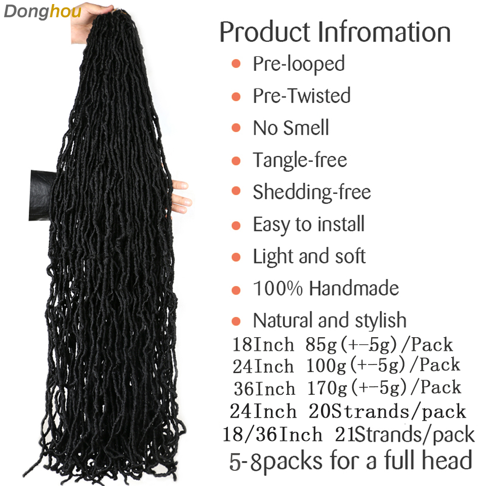 Donghou Faux Locs Crochet Hair 24 36 inch Faux Locks Crochet Braids Curly Hair New Soft Locs Meche De Cheveux Pour Crochet Braid