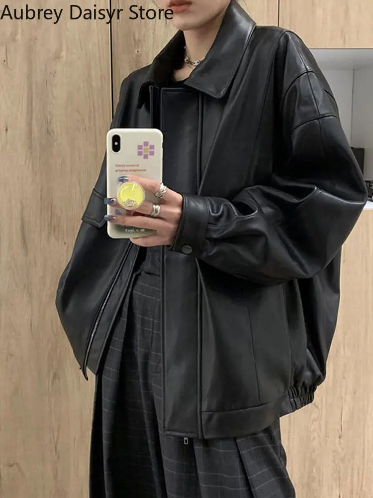 Oversize 2025 Black Leather Jacket Women Casual High Street Moto Biker Zipper Jacket Female New Outerwear new Faux Leather Coat Winter