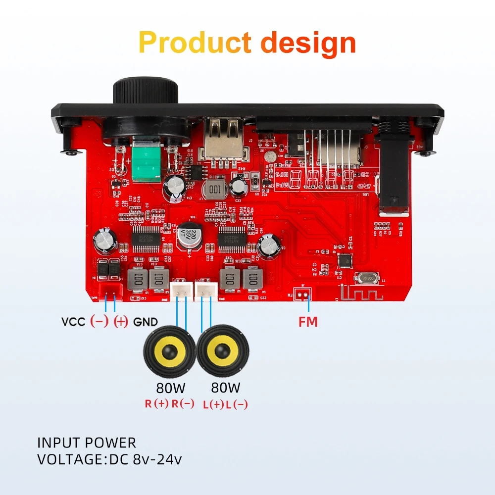 160W Amplifier Bluetooth MP3 Decoder Board 12V DIY MP3 Player Car FM Radio Module TF USB Microphone Record Handsfree Call