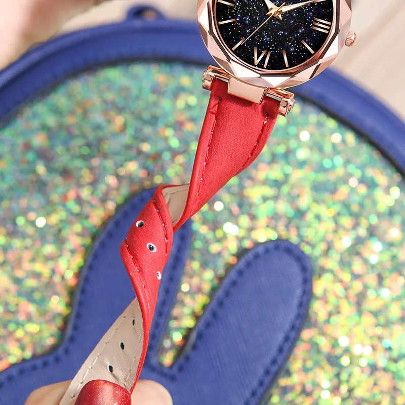 Top Brand Luxury Watch Women Stars Little Point Frosted Quartz Watch Leather Band Watch Analog Wrist Watch Ladies Reloj Mujer