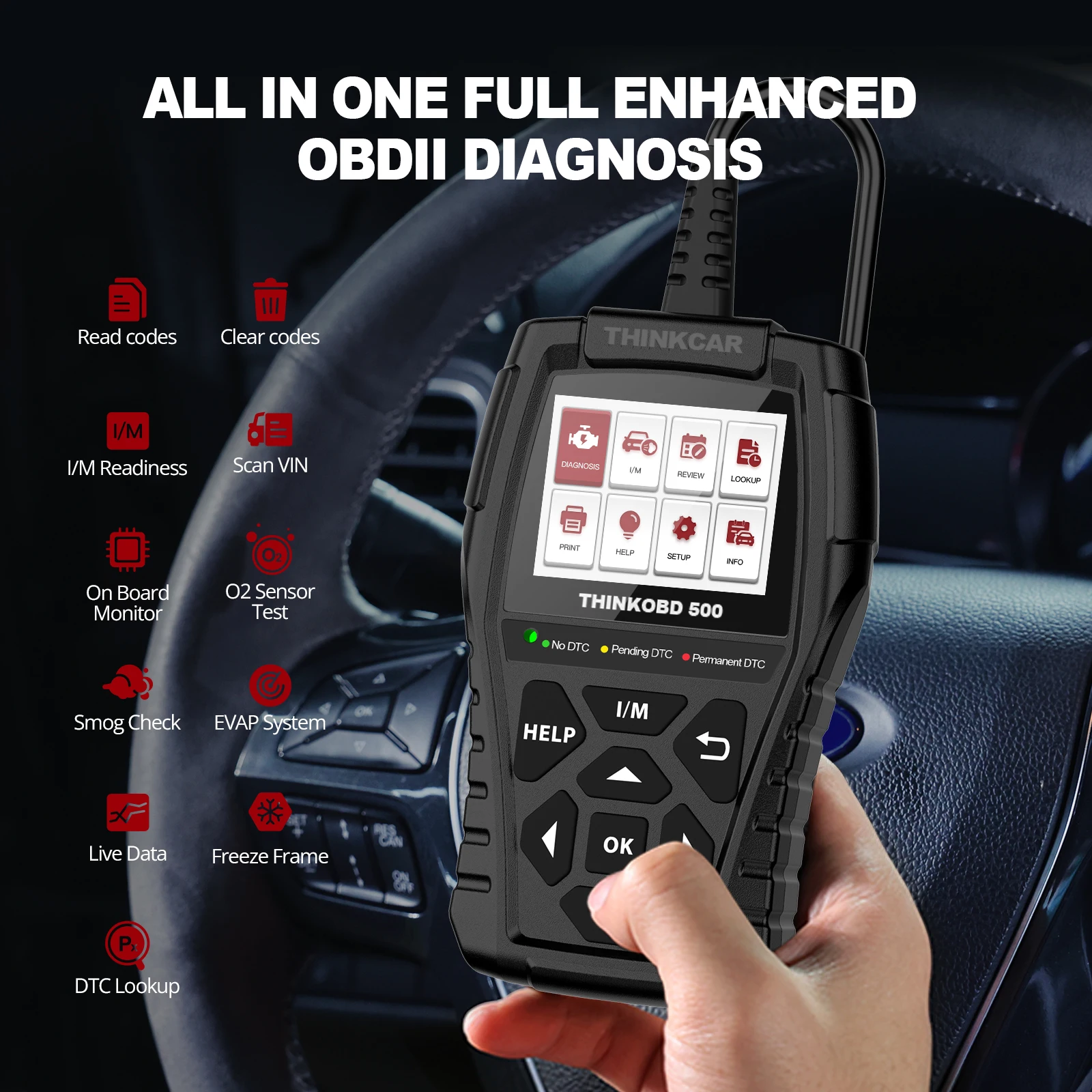THINKCAR THINKOBD 500 Code Reader Obd2 Scanner for Auto Car Diagnostic Tools Obd 2 Functions Diagnosis Lifetime Free Update