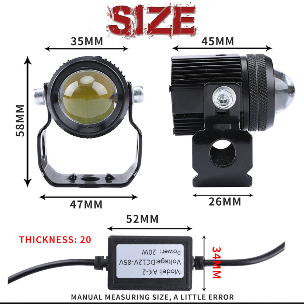 LED Motorcycle Headlamp Car Headlight Bulbs Auto Spotlights Lamp Projector Lens Dual Color Spot Fog Work Auxiliary Light 70W
