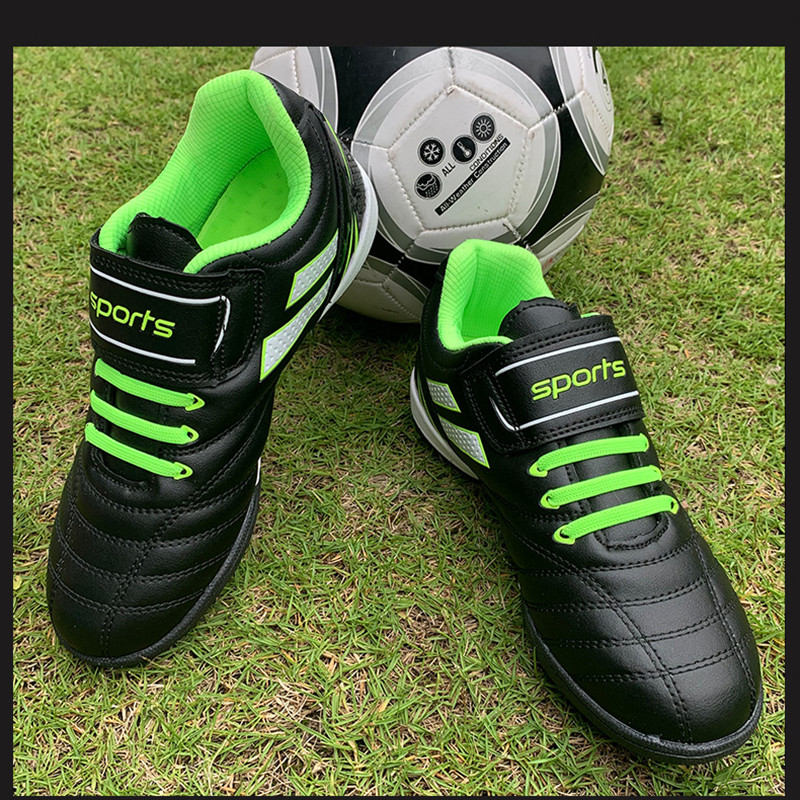 Children Football Shoes Soccer Boots Kids Boy Girl Sneakers New Leather High Top Soccer Cleats Training Outdoor Hook & Loop Mesh