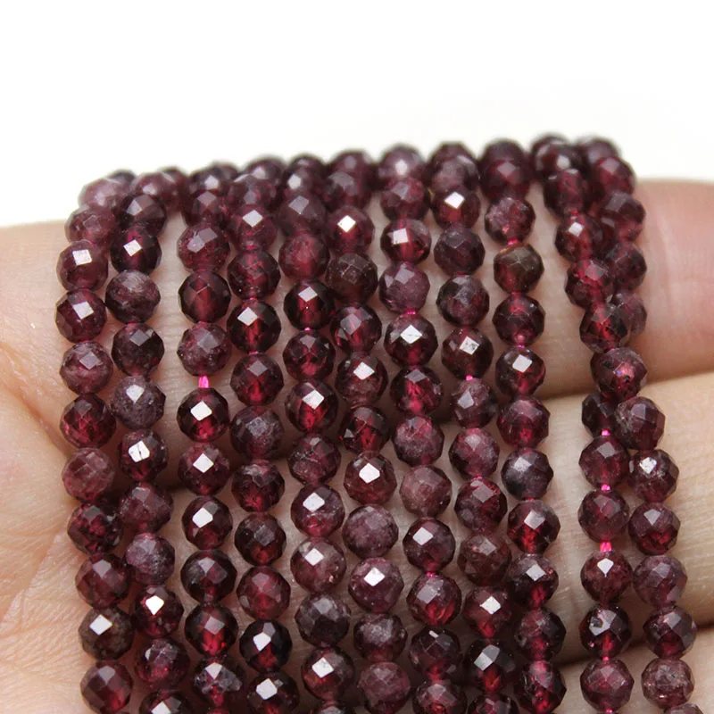 Natural Faceted Garnet Stone Tiny Beads Loose Spacer Beads 2-4mm for Jewelry Making DIY Bracelet Necklace Earrings Accessories